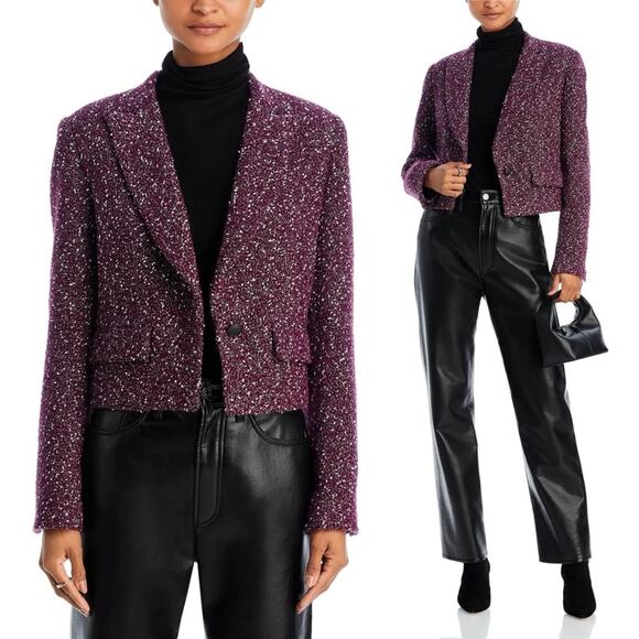 Rag & Bone Valerie Tweed Blazer in Burgundy 12 - Picture 8 of 9